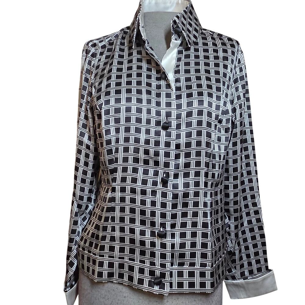 Black and White Silk Blouse Size 6